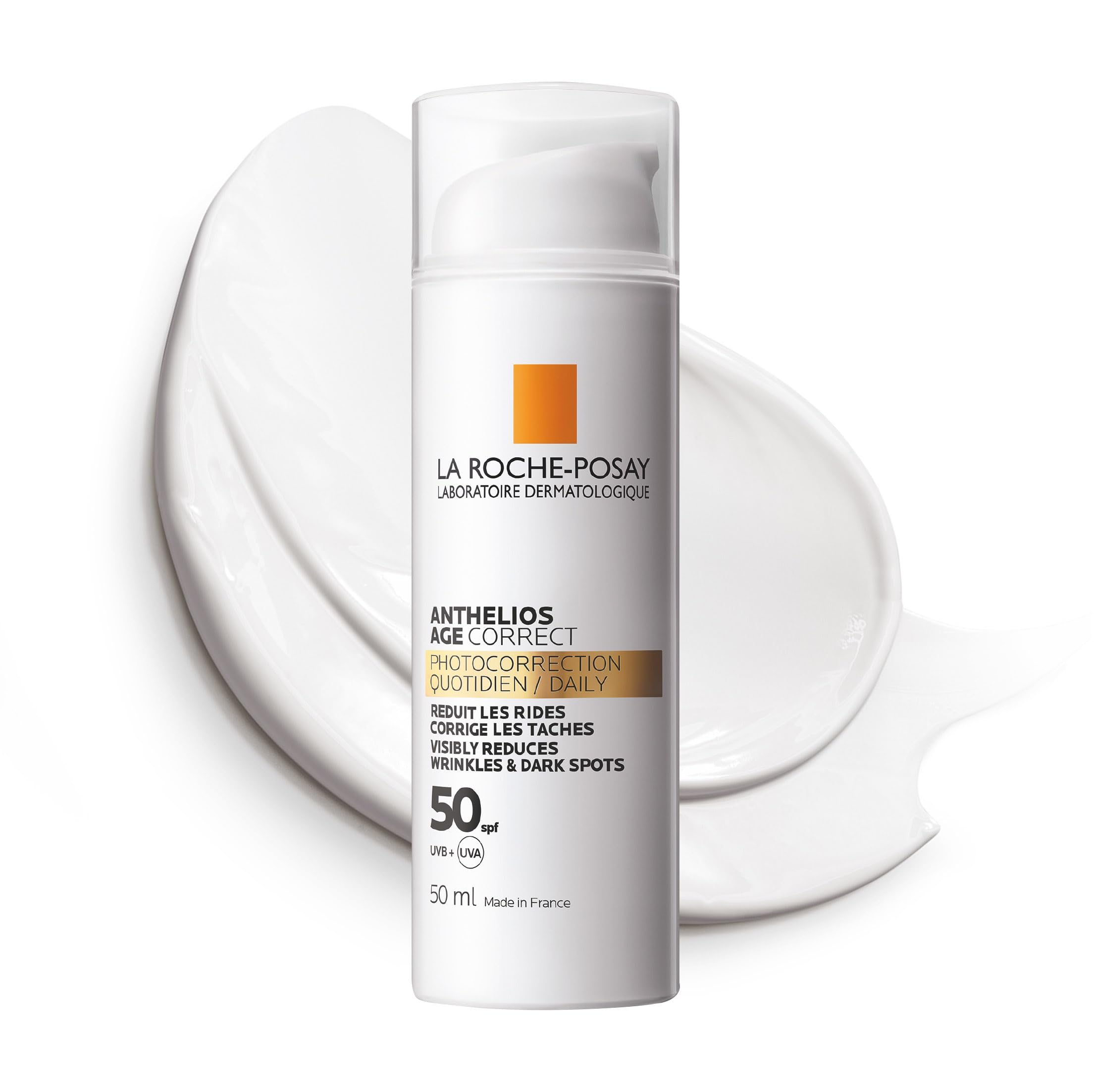 La Roche-Posay Anthelios Age Correct SPF50, Anti-Ageing Daily Sunscreen With Hyaluronic Acid, Niacinamide & Phe-Resorcinol, 24 Hour Hydration, Non-Greasy, 50ml - Damaged Box