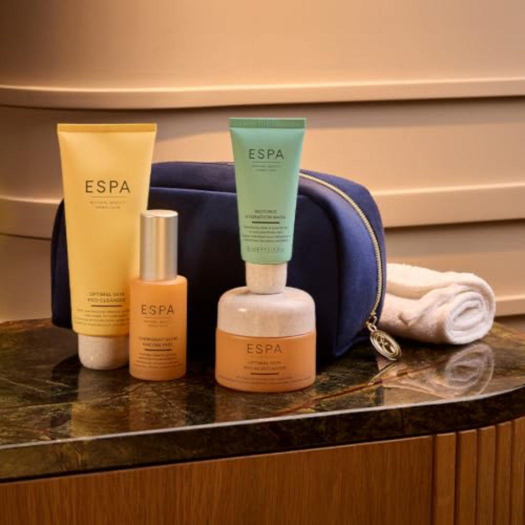 ESPA Radiant Glow Collection | Luxury Spa Skincare Gift Set Worth lb150+ | 4-Step Routine with Cleanser, Enzyme Peel, Moisturiser & Hydration Mask + Cloth & Cosmetic Bag - Damaged Box