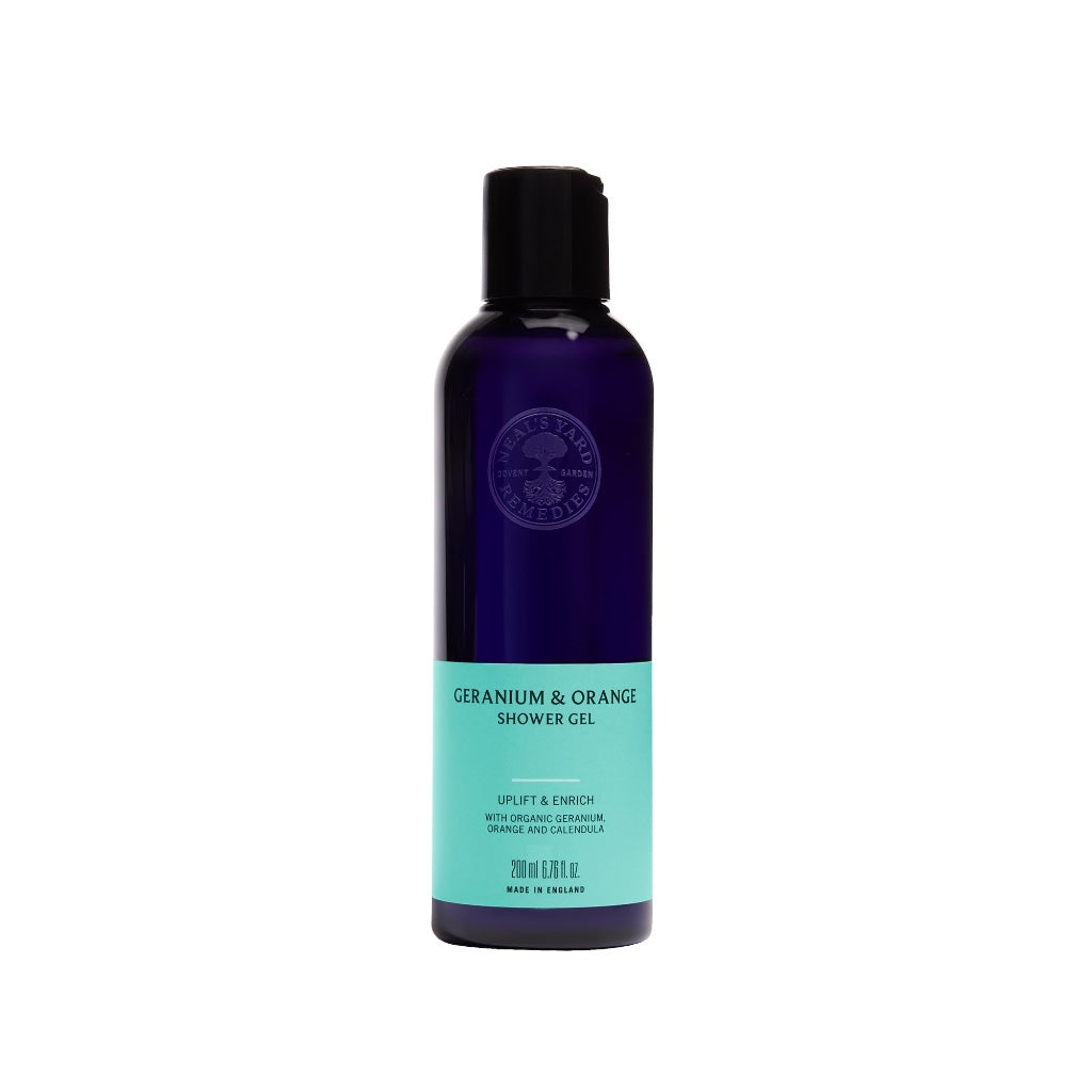 Neal's Yard Remedies Geranium & Orange Shower Gel, Energising & Uplifting Body Wash, Citrus Scent, Vegan & Cruelty-Free, 950ml
