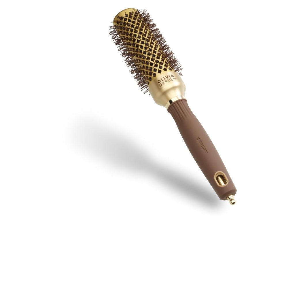 Olivia Garden Expert Blowout Shine - Gold & Brown - 35 - Ceramic Coated Round Brush for Smooth Blowout, Frizz-Free Hair & Radiant Shine