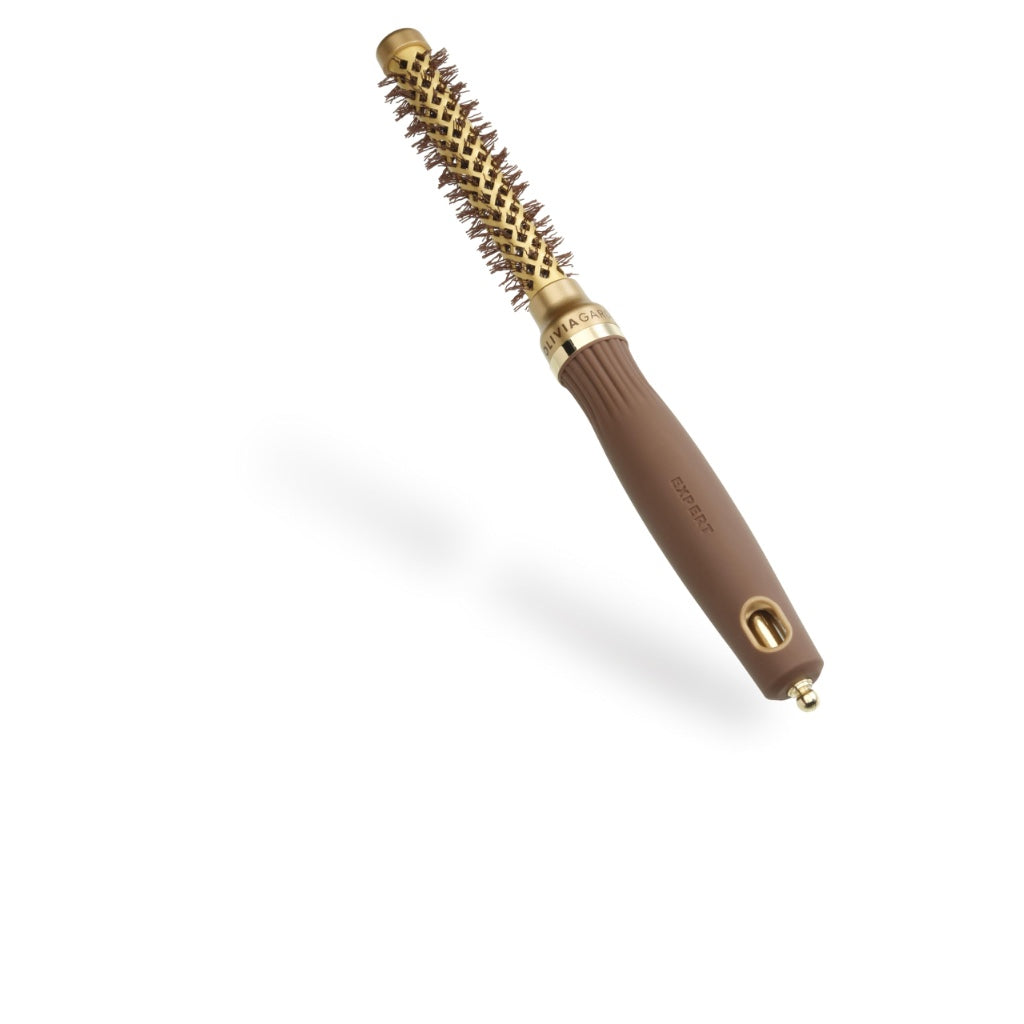 Olivia Garden Expert Blowout Shine - Gold & Brown - 15 - Ceramic Coated Round Brush for Smooth Blowout, Frizz-Free Hair & Radiant Shine