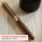 Olivia Garden Expert Blowout Shine - Gold & Brown - 15 - Ceramic Coated Round Brush for Smooth Blowout, Frizz-Free Hair & Radiant Shine