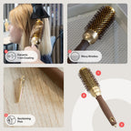 Olivia Garden Expert Blowout Shine - Gold & Brown - 35 - Ceramic Coated Round Brush for Smooth Blowout, Frizz-Free Hair & Radiant Shine