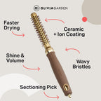 Olivia Garden Expert Blowout Shine - Gold & Brown - 15 - Ceramic Coated Round Brush for Smooth Blowout, Frizz-Free Hair & Radiant Shine