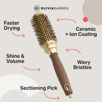 Olivia Garden Expert Blowout Shine - Gold & Brown - 35 - Ceramic Coated Round Brush for Smooth Blowout, Frizz-Free Hair & Radiant Shine
