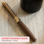 Olivia Garden Expert Blowout Shine - Gold & Brown - 15 - Ceramic Coated Round Brush for Smooth Blowout, Frizz-Free Hair & Radiant Shine