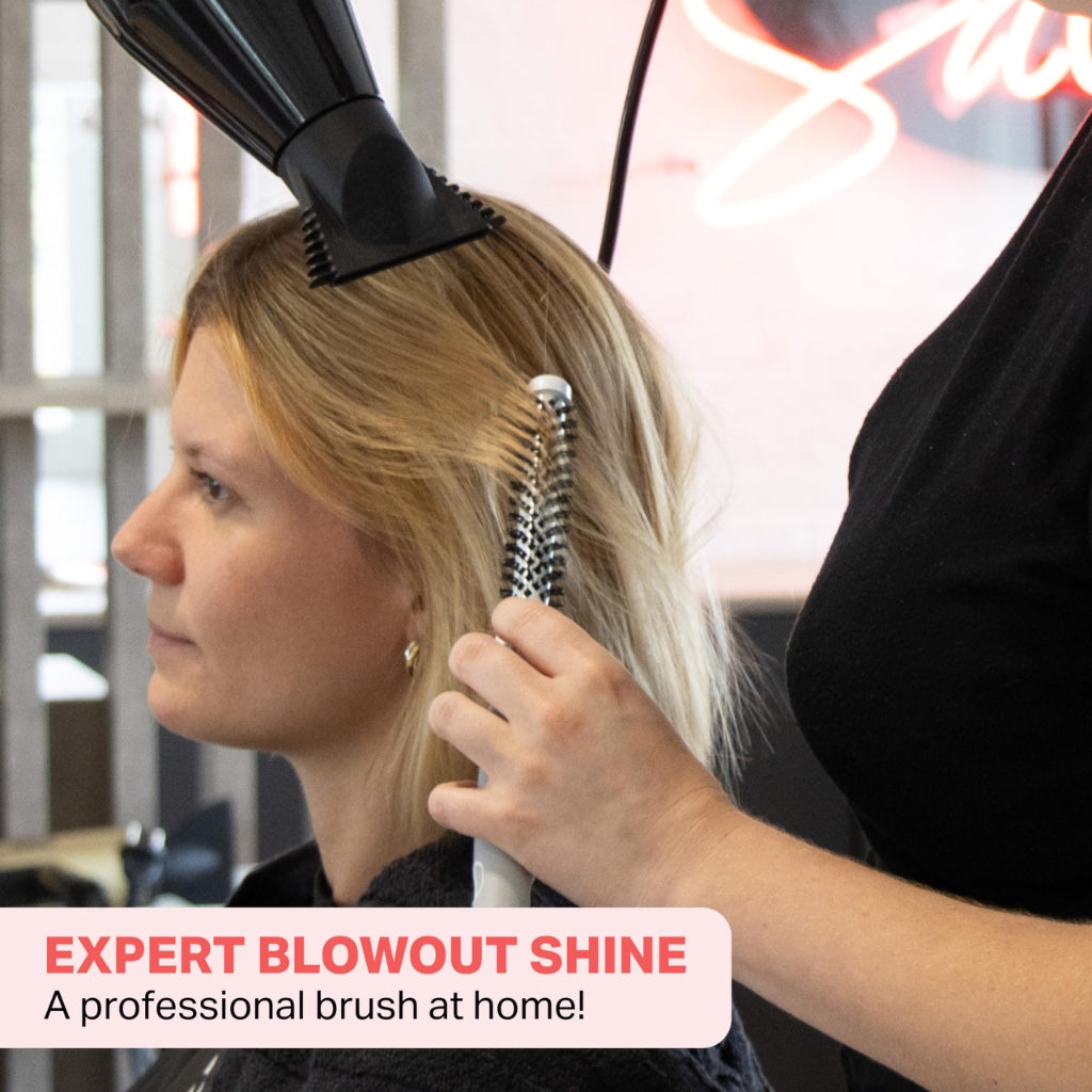 Olivia Garden Expert Blowout Shine - White & Grey - 15 - Ceramic Coated Round Brush for Smooth Blowout, Frizz-Free Hair & Radiant Shine