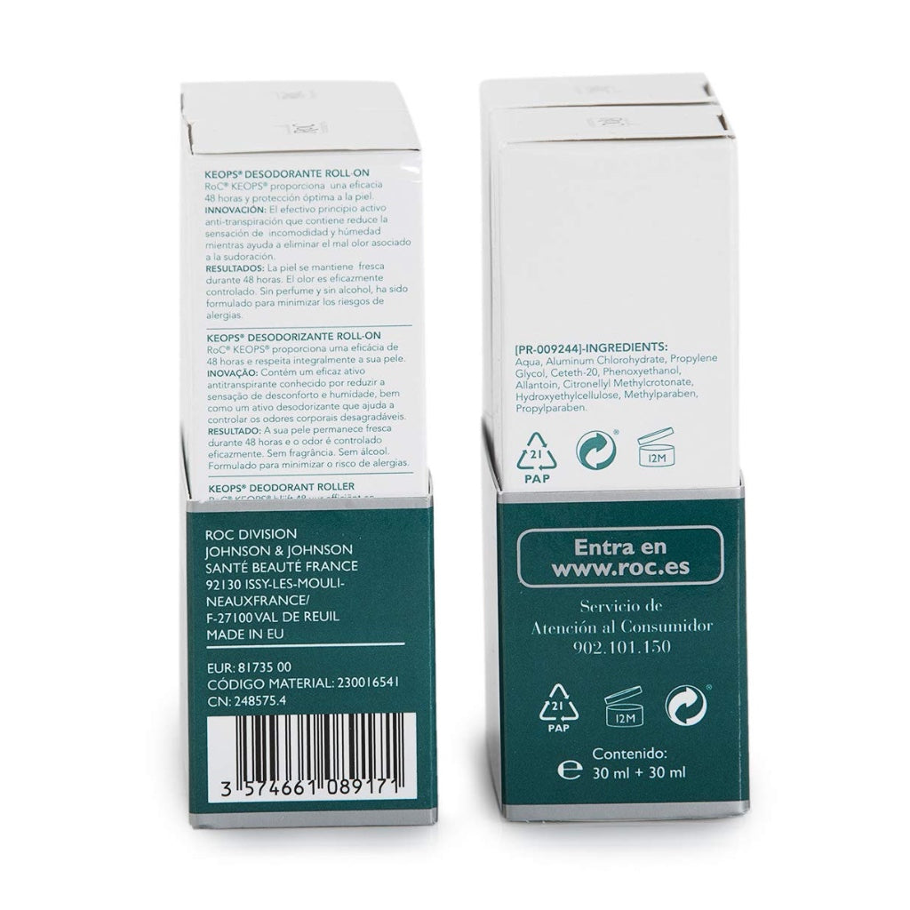 RoC Keops Deodorant Roll-On, 2-Pack, 30 ml - Damaged Box