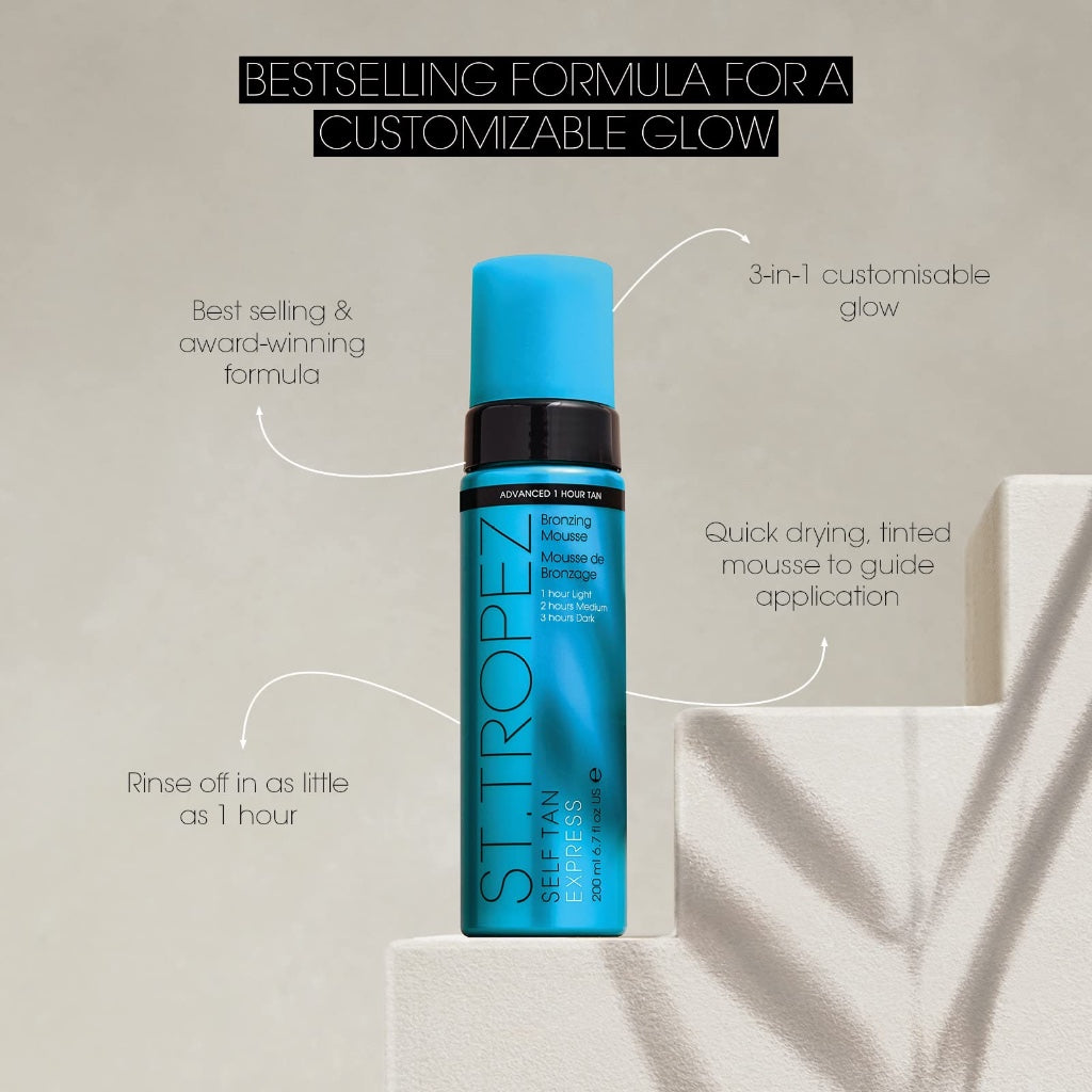 St.Tropez Self Tan Award Winning Kit, Express Bronzing Mousse 200 ml, Body Lotion 200 ml, Applicator Mitt, Vegan skincare