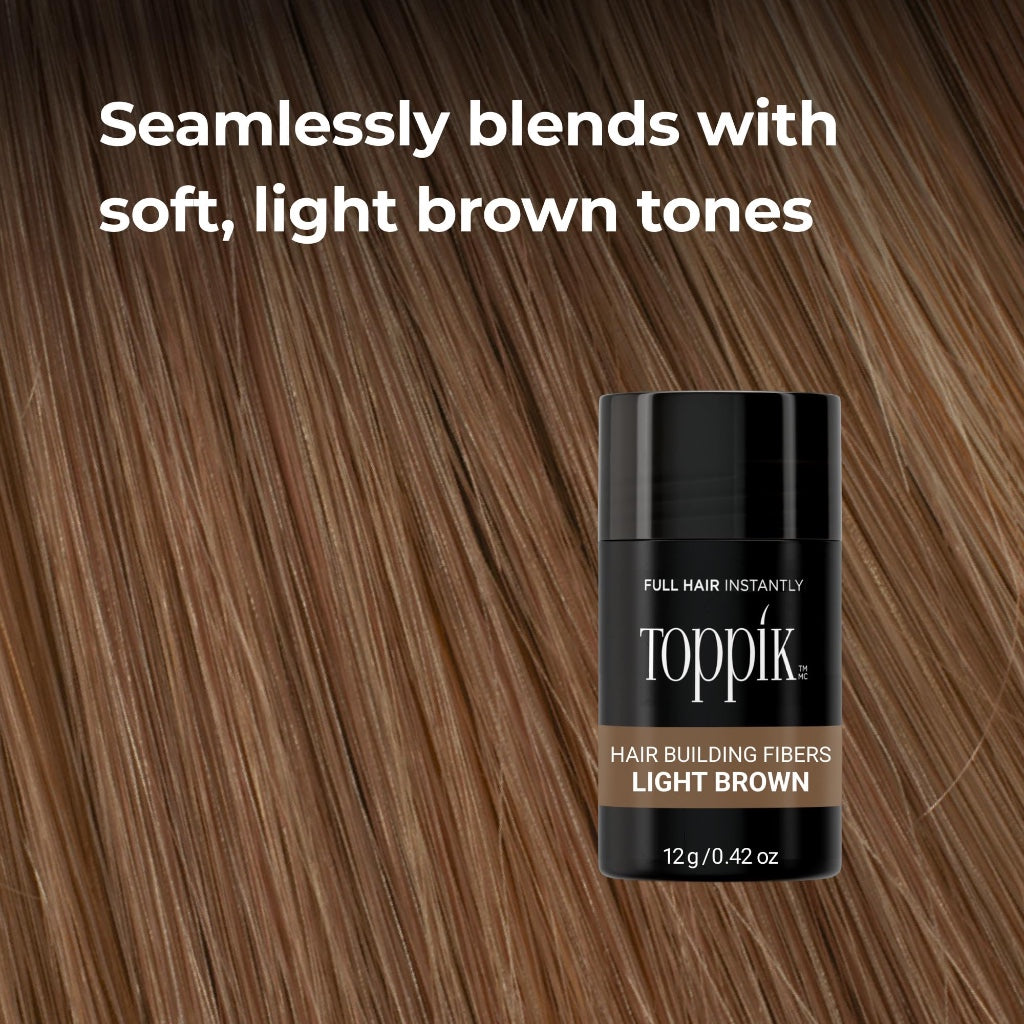 Toppik Hair Building Fibres Powder, Light Brown, 27.5g Bottle - for A Thicker-looking Hairline, Crown and Beard, Instant Thinning Concealer for Men and Women