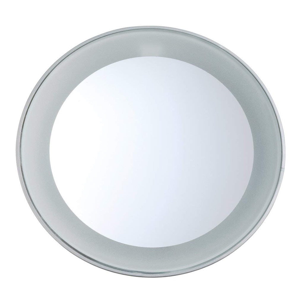 Tweezerman 15x Magnifying LED Mini Mirror, Round Mirror Perfect for Tweezing, Contact Lens and Makeup Application Compact Travel Mirrors with Suction Cups (Pack of 1)