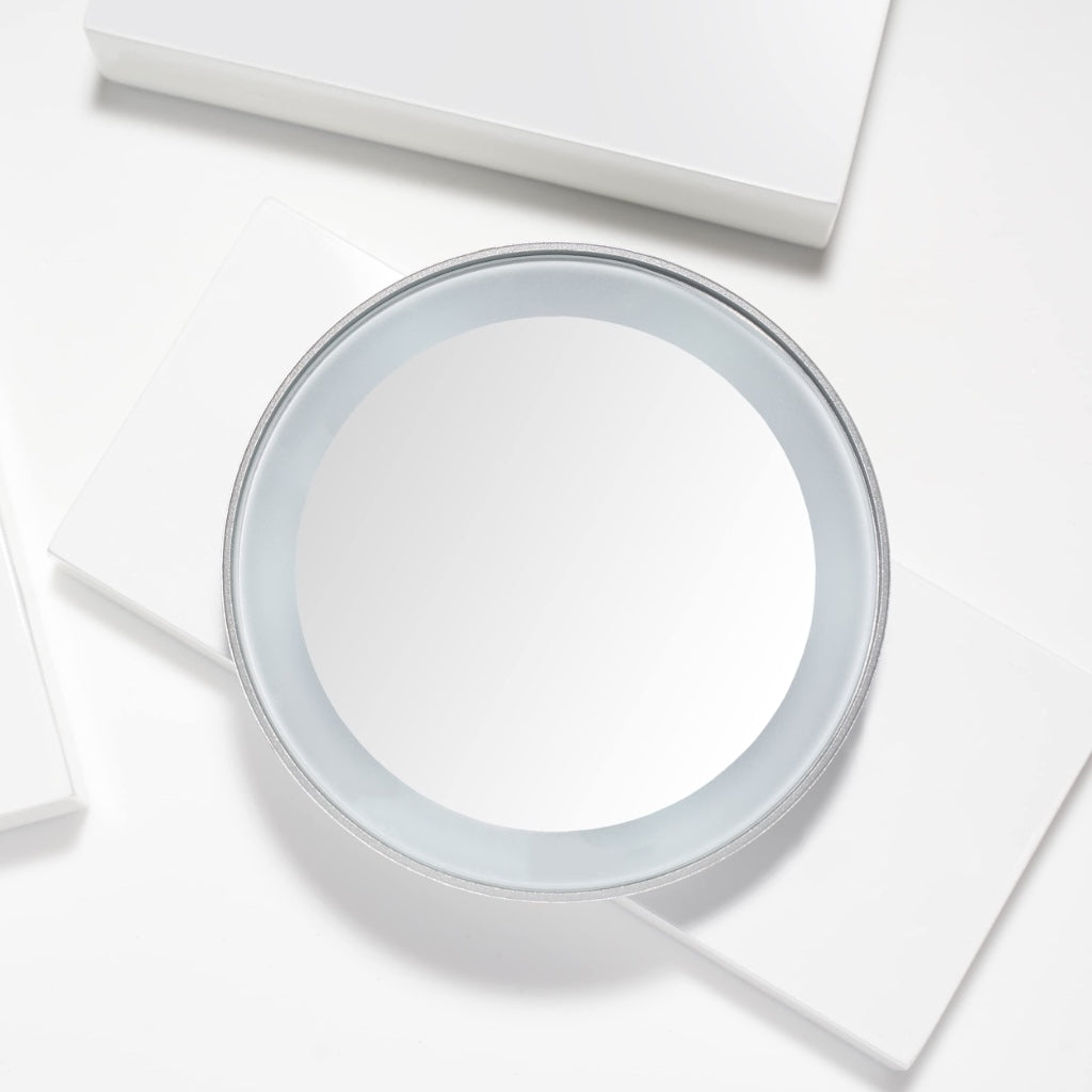 Tweezerman 15x Magnifying LED Mini Mirror, Round Mirror Perfect for Tweezing, Contact Lens and Makeup Application Compact Travel Mirrors with Suction Cups (Pack of 1)