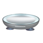 Tweezerman 15x Magnifying LED Mini Mirror, Round Mirror Perfect for Tweezing, Contact Lens and Makeup Application Compact Travel Mirrors with Suction Cups (Pack of 1)