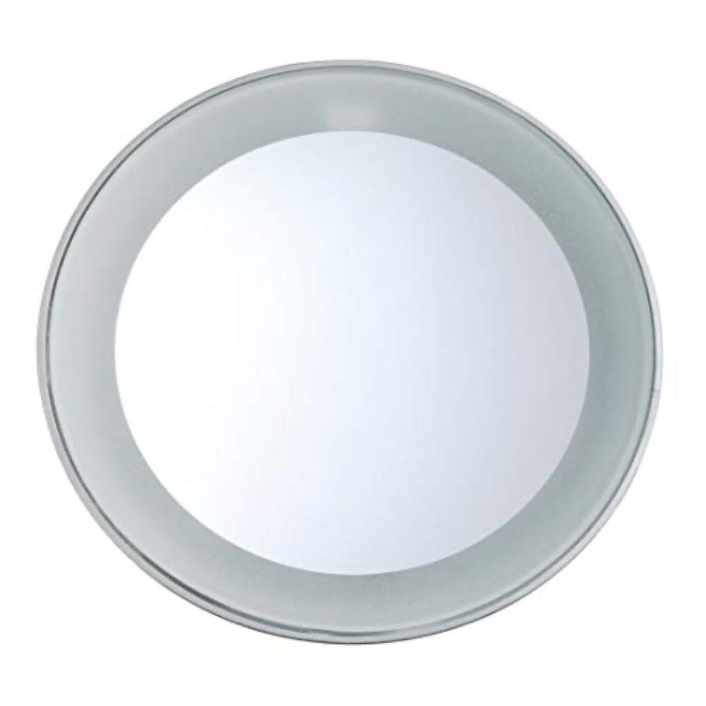 Tweezerman 15x Magnifying LED Mini Mirror, Round Mirror Perfect for Tweezing, Contact Lens and Makeup Application Compact Travel Mirrors with Suction Cups (Pack of 1)