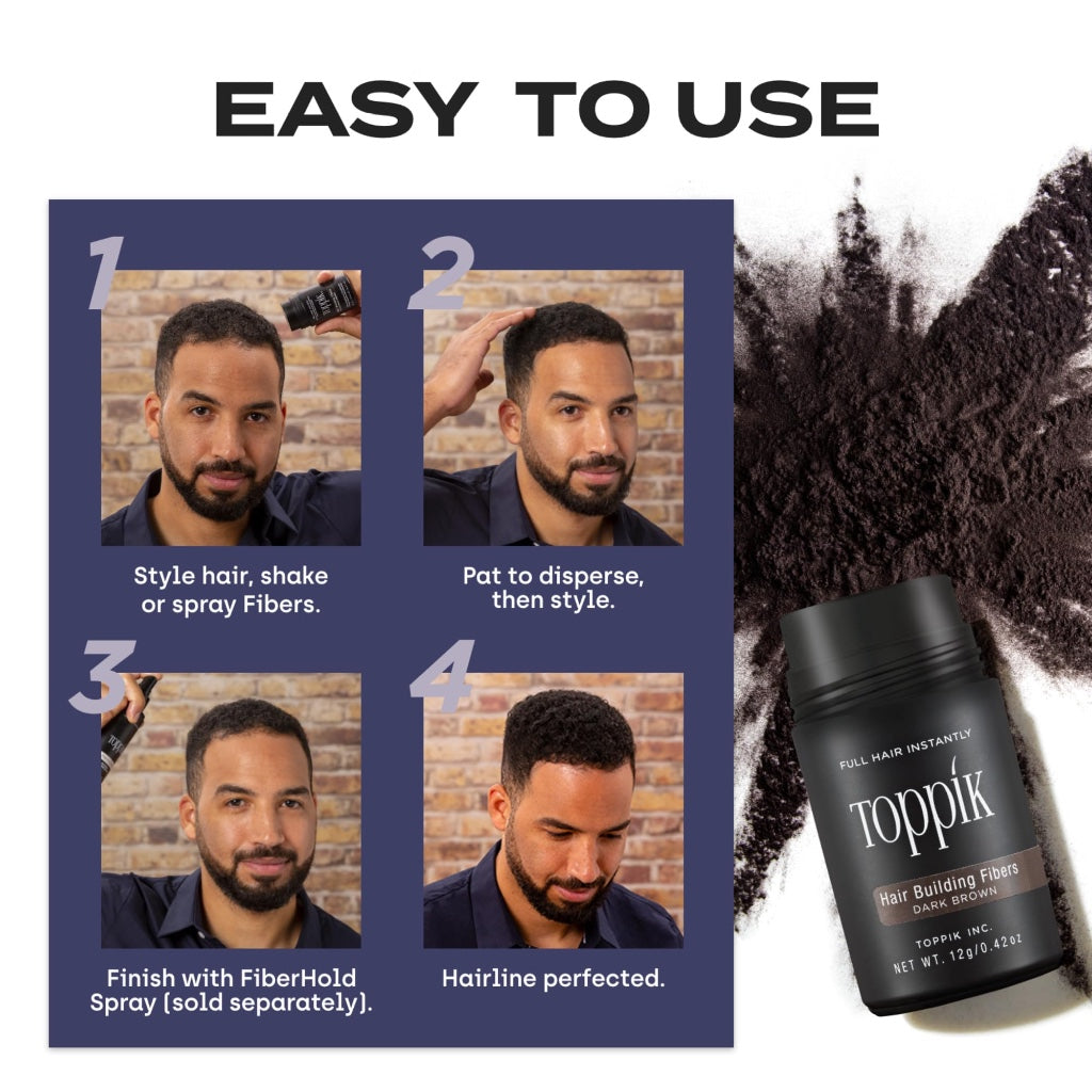 Toppik, Hair Building Fibres Powder for a Thicker-looking Hairline, Crown and Beard, Instant Thinning Concealer for Men and Women, 55g, Dark Brown