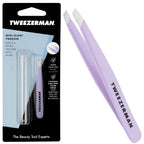 Tweezerman Blooming Lilac Mini Slant Tweezer, Professional Stainless Steel Precision Tweezers for Facial Hair and Eyebrows, with Travel Case, (Pack of 1) - Damaged Box
