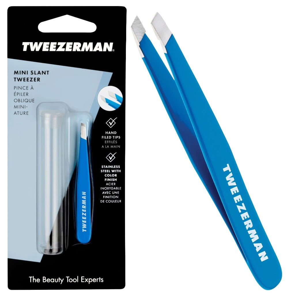 Tweezerman Blooming Lilac Mini Slant Tweezer, Professional Stainless Steel Precision Tweezers for Facial Hair and Eyebrows, with Travel Case, (Pack of 1) - Damaged Box