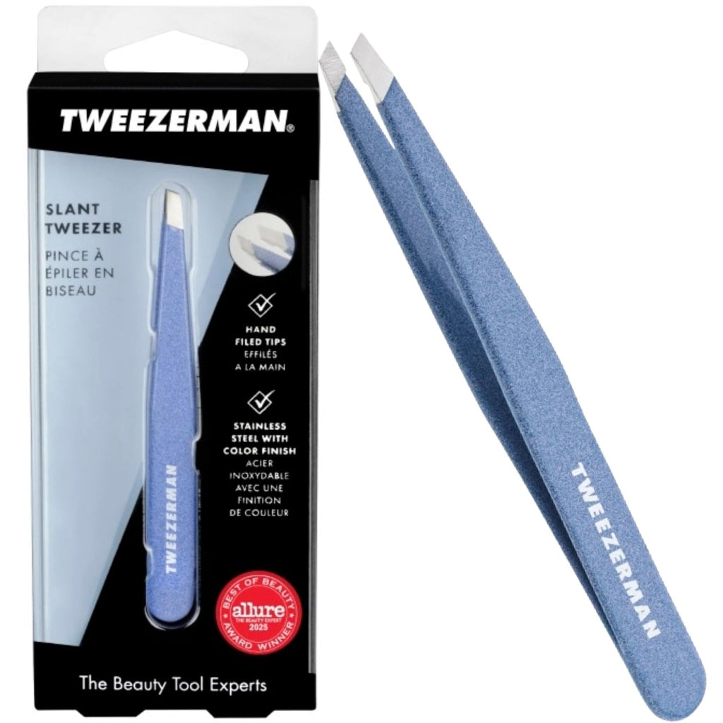 Tweezerman Neon Pink Slant Tweezer, Professional Stainless Steel Precision Tweezers for Facial Hair and Eyebrows, (Pack of 1) - Damaged Box