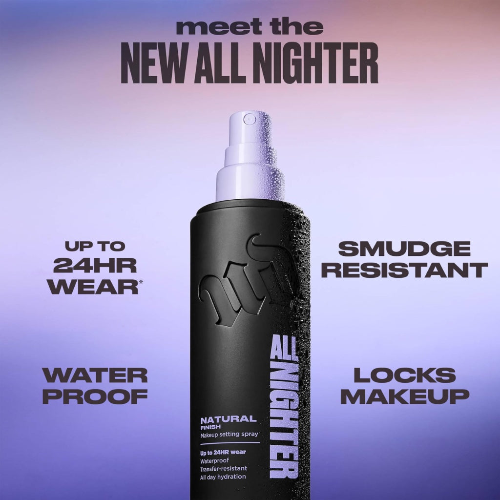 Urban Decay All Nighter Waterproof Makeup Setting Spray Natural Finish, Up to 24hr Wear, +22% Finer Mist, Hydrating, Sweat & Transfer Resistant, (Travel Size or Full Size) - Damaged Box