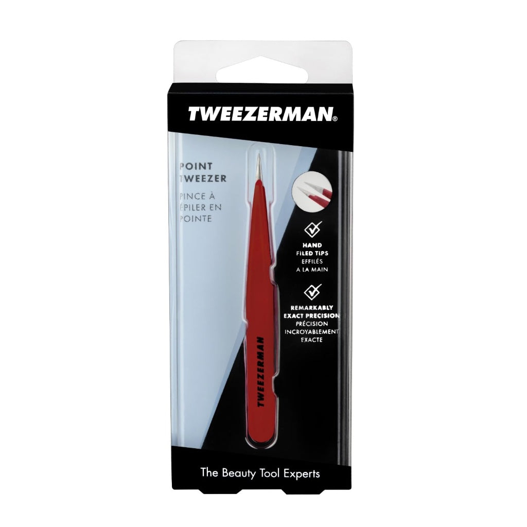 Tweezerman Signature Red Point Tweezer, Professional Stainless Steel Precision Tweezers for Facial Hair and Eyebrows, (Pack of 1)