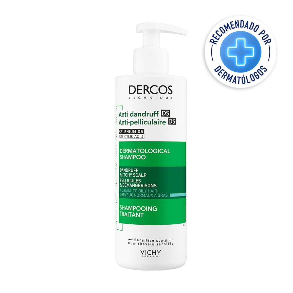 Vichy Dercos Technique Anti-Dandruff Purifying Shampoo, With 1% Salicylic Acid & Selenium Disulfide, For Sensitive Oily Hair & Scalp, Removes Visible Flakes, 390ml