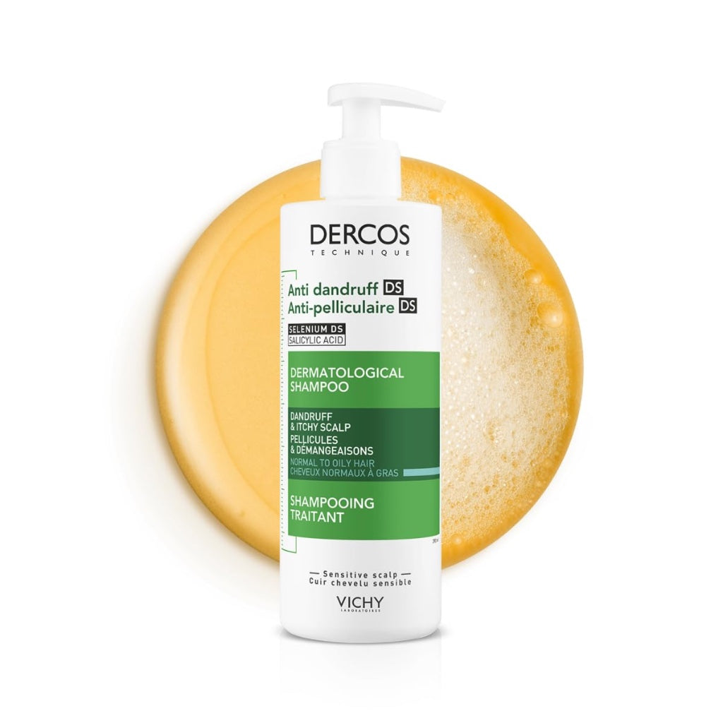 Vichy Dercos Technique Anti-Dandruff Purifying Shampoo, With 1% Salicylic Acid & Selenium Disulfide, For Sensitive Oily Hair & Scalp, Removes Visible Flakes, 390ml