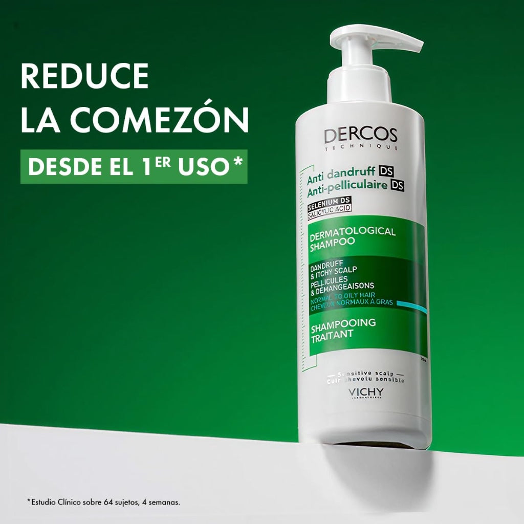 Vichy Dercos Technique Anti-Dandruff Purifying Shampoo, With 1% Salicylic Acid & Selenium Disulfide, For Sensitive Oily Hair & Scalp, Removes Visible Flakes, 390ml