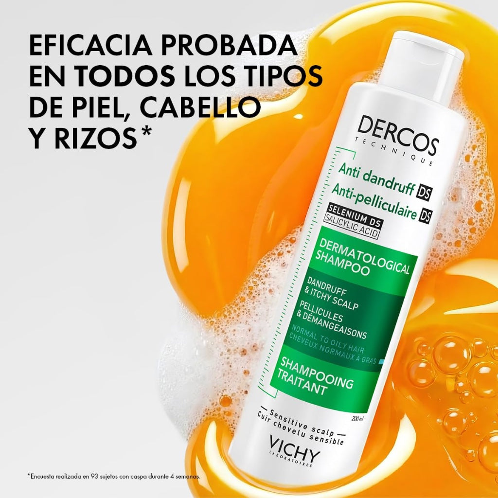 Vichy Dercos Technique Anti-Dandruff Purifying Shampoo, With 1% Salicylic Acid & Selenium Disulfide, For Sensitive Oily Hair & Scalp, Removes Visible Flakes, 390ml