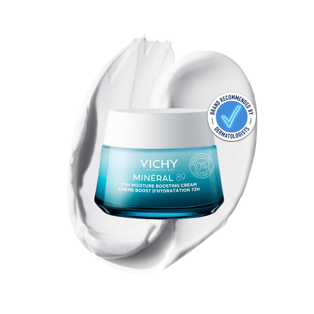 Vichy Min'eral 89 72H Moisture Boosting Cream, Fragrance-Free Face Moisturiser with Hyaluronic Acid & Squalane, 50ml, Hydrates, Plumps & Strengthens Skin Barrier. - Damaged Box - BBE 02/2029