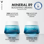 Vichy Min'eral 89 72H Moisture Boosting Cream, Fragrance-Free Face Moisturiser with Hyaluronic Acid & Squalane, 50ml, Hydrates, Plumps & Strengthens Skin Barrier. - Damaged Box - BBE 02/2029