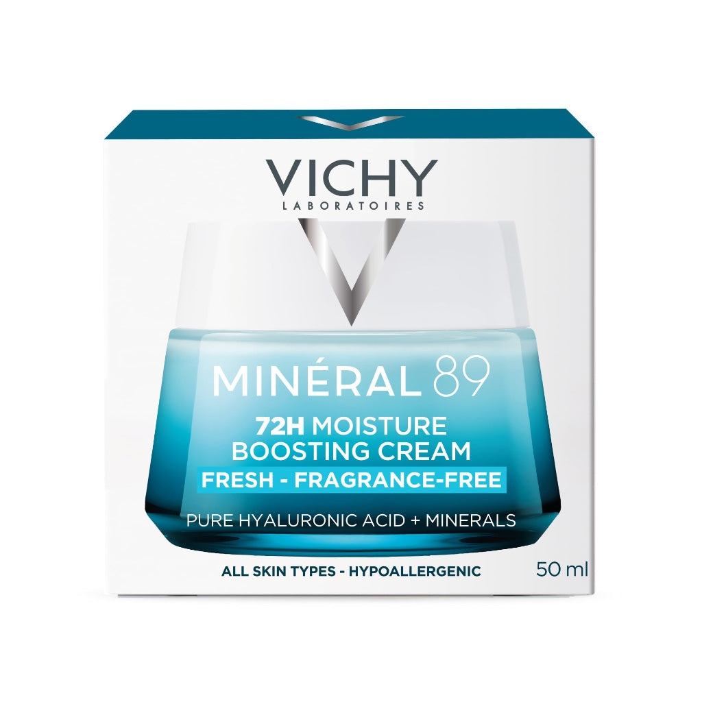 Vichy Min'eral 89 72H Moisture Boosting Cream, Fragrance-Free Face Moisturiser with Hyaluronic Acid & Squalane, 50ml, Hydrates, Plumps & Strengthens Skin Barrier. - Damaged Box - BBE 02/2029