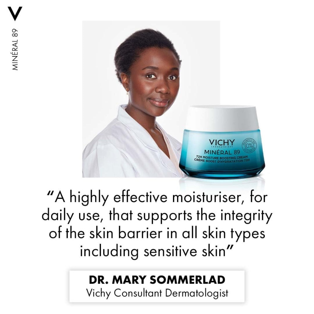 Vichy Min'eral 89 72H Moisture Boosting Cream, Fragrance-Free Face Moisturiser with Hyaluronic Acid & Squalane, 50ml, Hydrates, Plumps & Strengthens Skin Barrier. - Damaged Box - BBE 02/2029