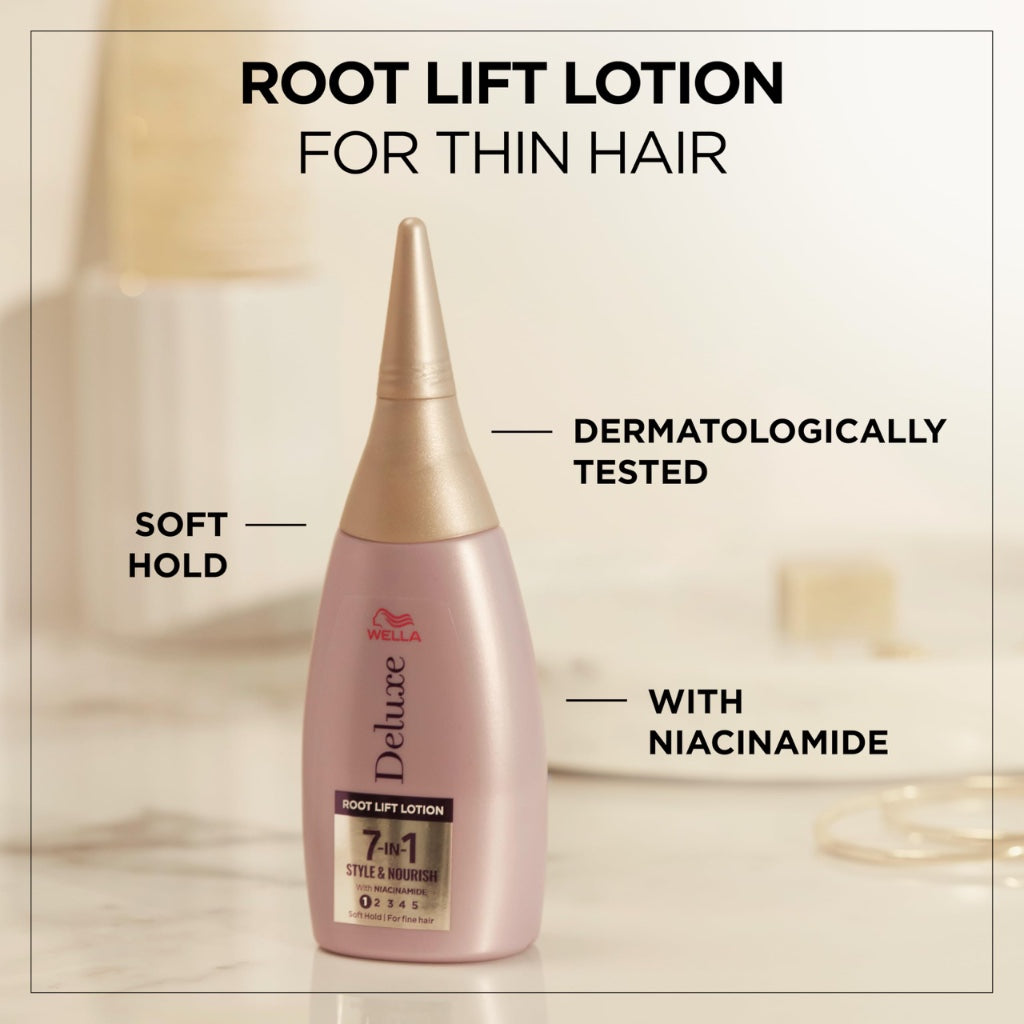 Wella Deluxe Root Lift Lotion | Instant Volume Boost | Soothes the Scalp | With Niacinamide | Soft Hold | For Fine Hair | 7-in-1 Style & Nourish, 100ml - Damaged Box