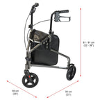 NRS Healthcare 3 Wheel Steel Rollator Walking Aid with Bag & Lockable Brakes, Folding & Height Adjustable - Grey - Very Good