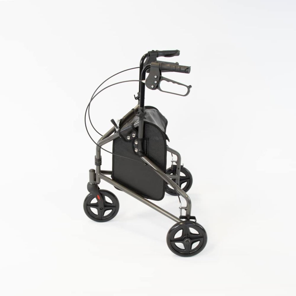 NRS Healthcare 3 Wheel Steel Rollator Walking Aid with Bag & Lockable Brakes, Folding & Height Adjustable - Grey - Very Good