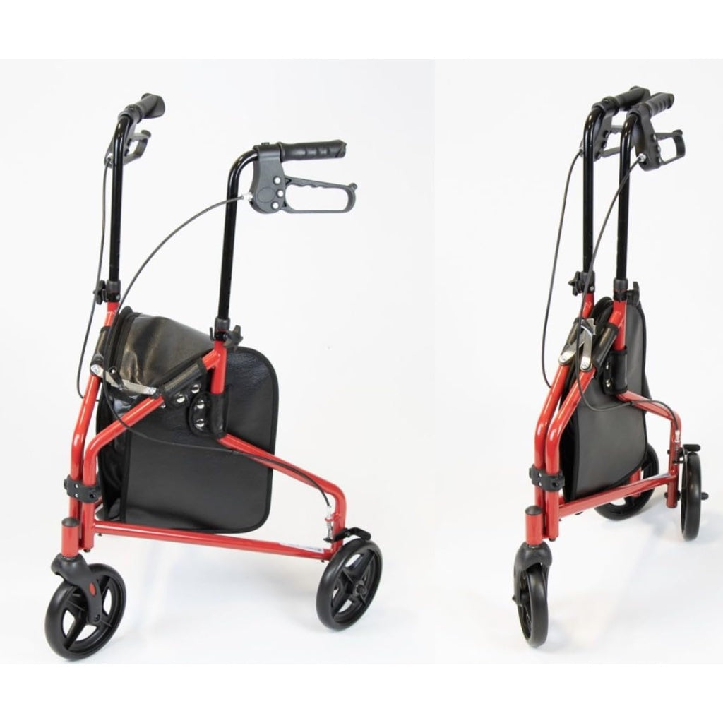 NRS Healthcare 3 Wheel Steel Rollator Walking Aid with Bag & Lockable Brakes, Folding & Height Adjustable - Grey - Very Good