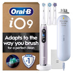 Oral-B iO9 Electric Toothbrush Rose Quartz - App Connected Rechargeable Handle with 3 Brush Heads Travel Case and 2 Pin UK Plug 7 Modes - Very Good