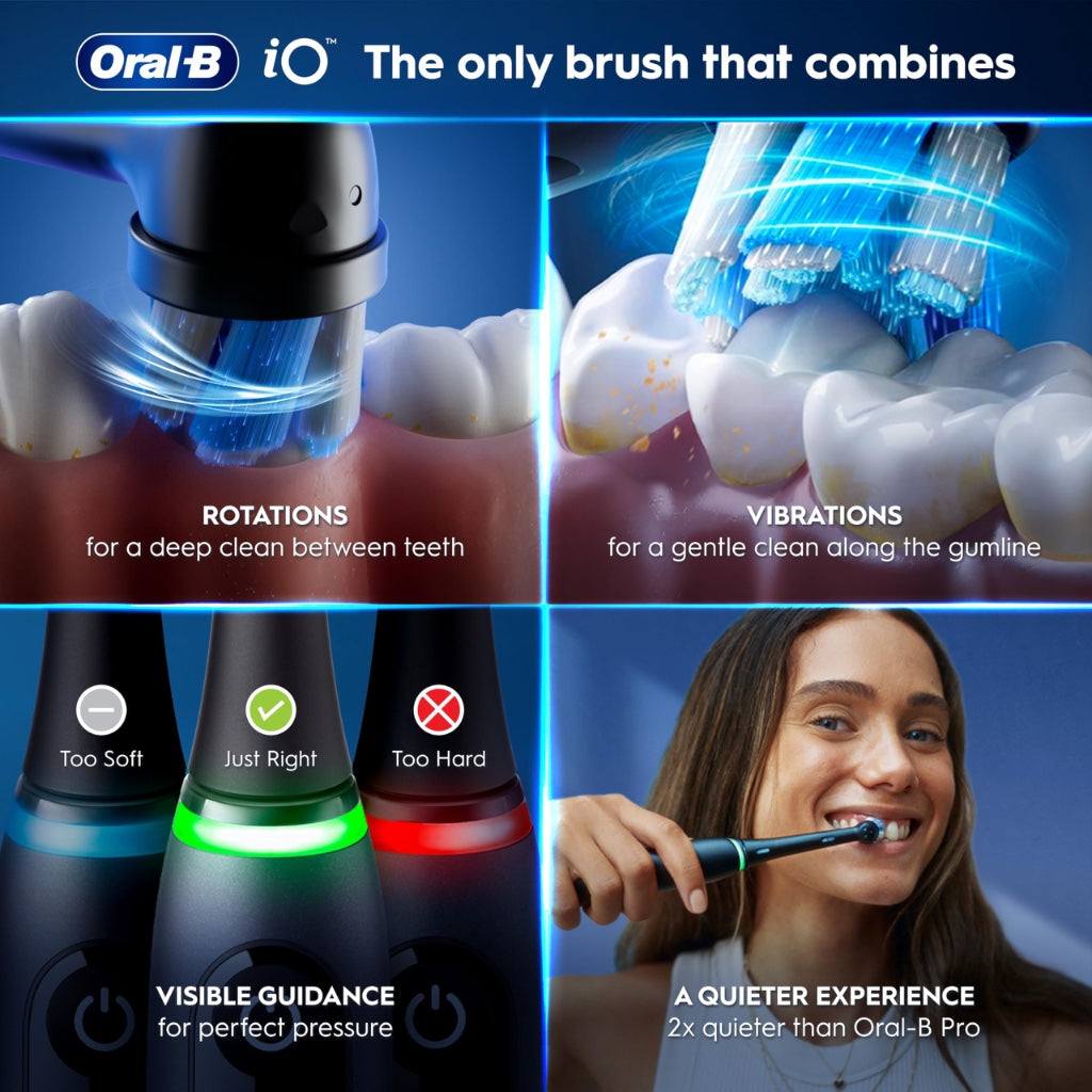 Oral-B iO9 Electric Toothbrush Rose Quartz - App Connected Rechargeable Handle with 3 Brush Heads Travel Case and 2 Pin UK Plug 7 Modes - Very Good