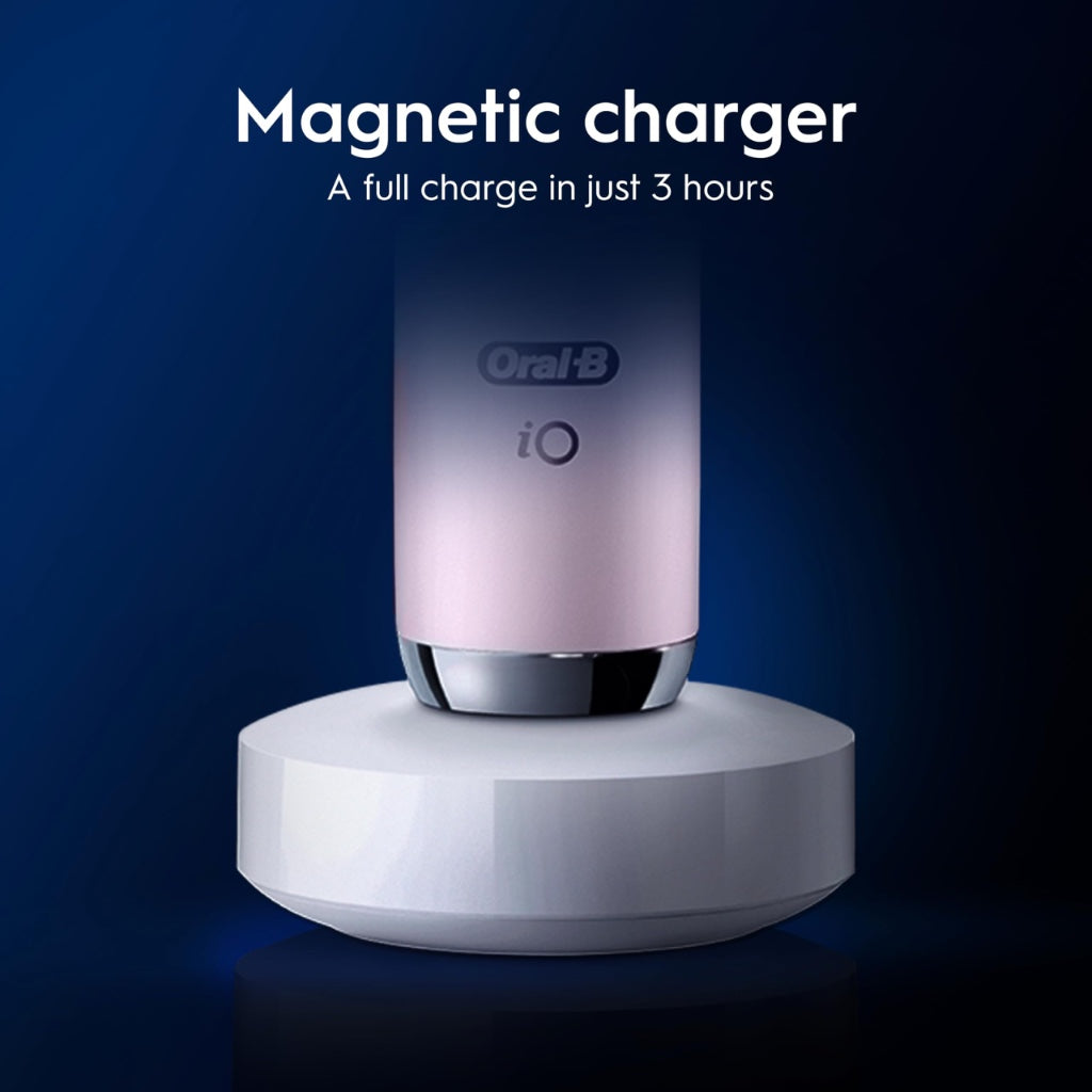 Oral-B iO9 Electric Toothbrush Rose Quartz - App Connected Rechargeable Handle with 3 Brush Heads Travel Case and 2 Pin UK Plug 7 Modes - Very Good