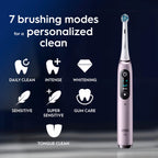 Oral-B iO9 Electric Toothbrush Rose Quartz - App Connected Rechargeable Handle with 3 Brush Heads Travel Case and 2 Pin UK Plug 7 Modes - Very Good