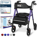 Vocic Rollator Walker with Seat and Brakes Foldable Lightweight Walking Aid with Storage Bag Adjustable Height 8 Inch All Terrain Wheels - Damaged Box