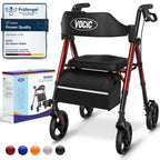 Vocic Rollator Walker with Seat and Brakes Foldable Lightweight Walking Aid with Storage Bag Adjustable Height 8 Inch All Terrain Wheels - Damaged Box