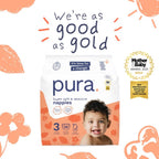 Pura Baby Nappies Size 3 156 Pack 4-9kg Bulk Box Hypoallergenic Sensitive Skin Disposable Diapers 12 Hour Leak Protection Toxin-Free - Damaged Box