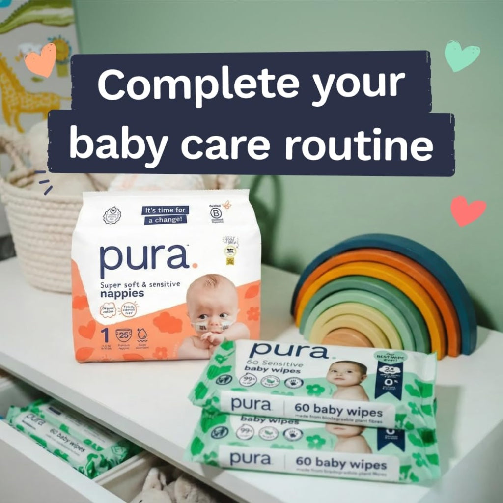 Pura Baby Nappies Size 3 156 Pack 4-9kg Bulk Box Hypoallergenic Sensitive Skin Disposable Diapers 12 Hour Leak Protection Toxin-Free - Damaged Box