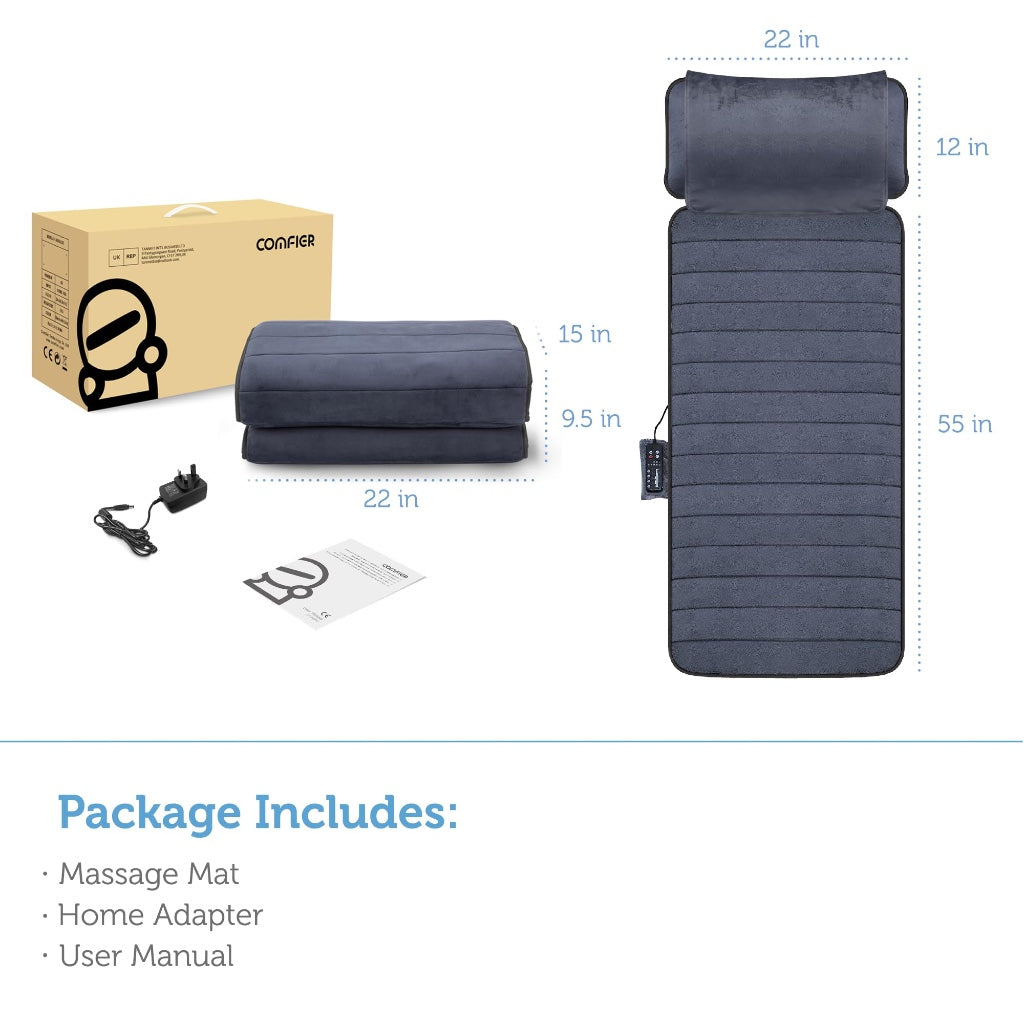 Comfier Full Body Massage Mat with Heat, Shiatsu Neck Massage Pillow, 10 Vibrating Motors and 4 Heating Pads for Back Pain Relief and - Like New