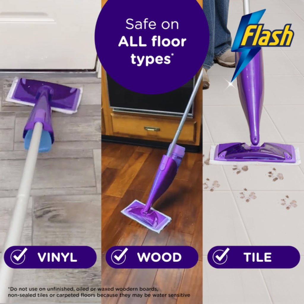 Flash Power Mop Floor Cleaner Starter Kit with 1 Washable and 2 Disposable Pads All-In-One Hard Floor Cleaning System Spray Mop Set - Like New