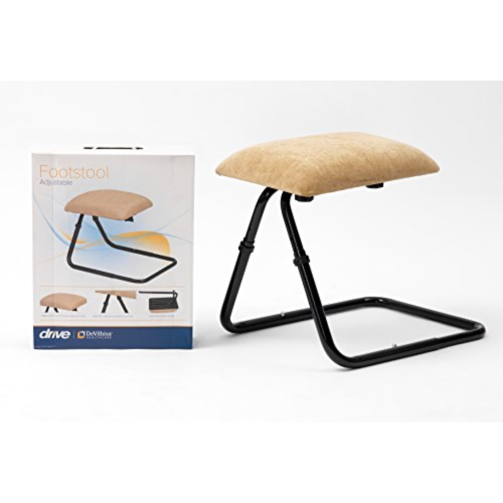Drive Devilbiss Adjustable Footstool, Beige Chenille Fabric Beige Chenille Fabric / Black Frame - Damaged Box