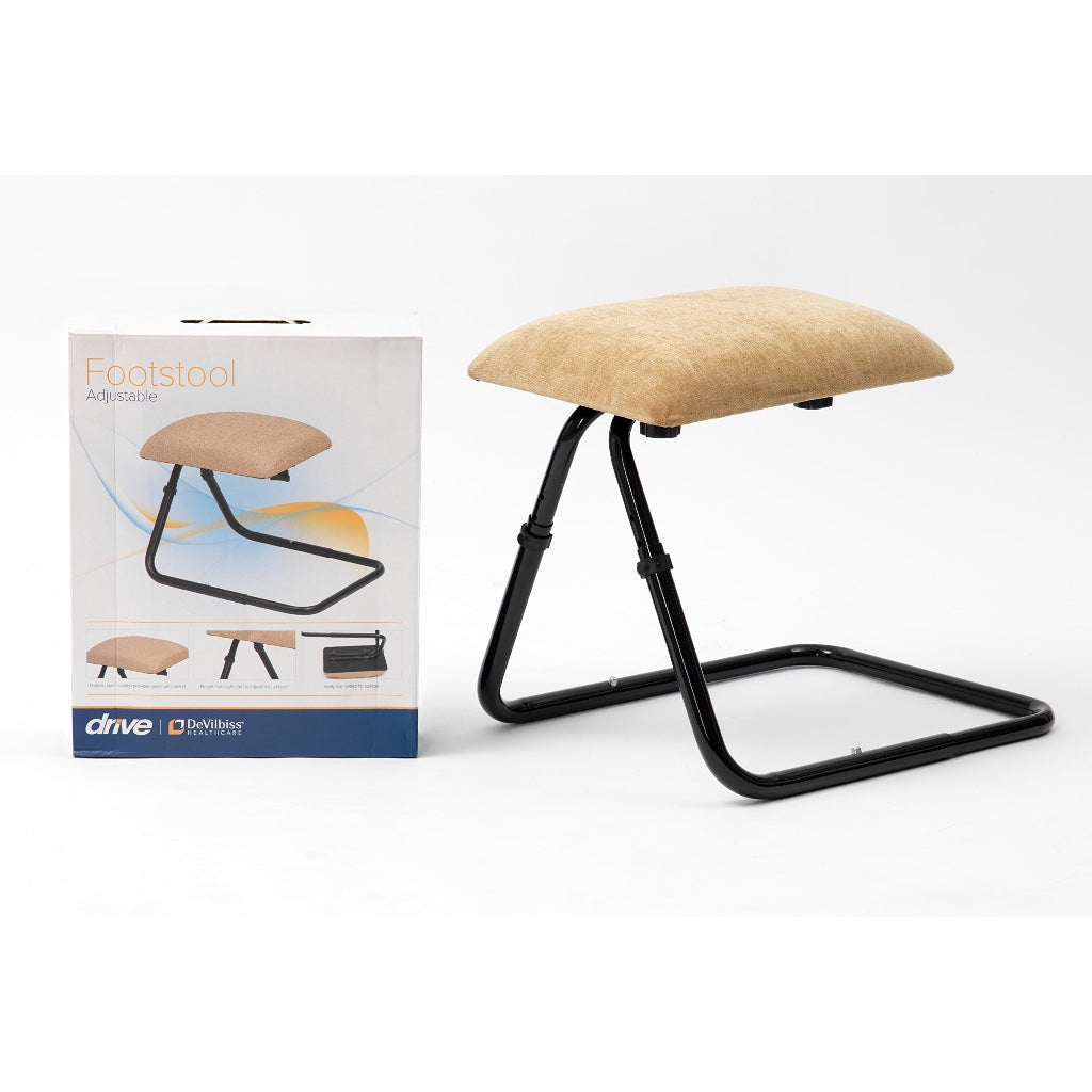 Drive Devilbiss Adjustable Footstool, Beige Chenille Fabric Beige Chenille Fabric / Black Frame - Damaged Box