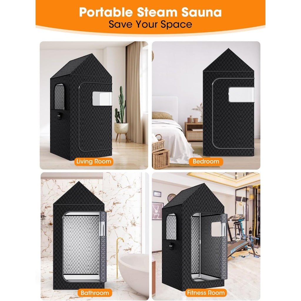 MQFORU Portable Steam Sauna XL 3L 1200W Home Spa with Folding Chair Remote Control Foot Massager and Mat Black 195 x 90 x 90 cm - Damaged Box