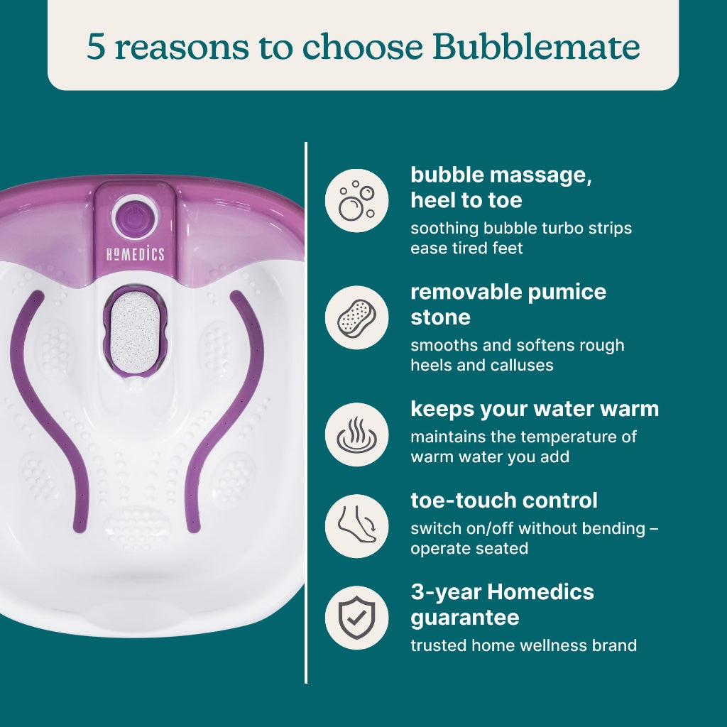 HoMedics Bubblemate Foot Spa and Massager with Heat Maintenance Pumice Stone and Bubble Turbo Strip for Soothing Home Pedicure Soak - Like New